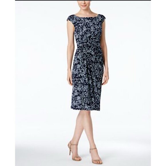 Connected Dress Blue 6 Small Circles Stretch Sheath Washable Sleeveless NEW - Picture 2 of 8